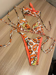 Orange Pop Art Bikini, Skirt & Headband Set