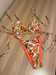 Orange Pop Art Thong Bikini Set
