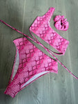 Pink Snake Bikini & Scrunchie Set