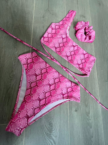 Pink Snake Bikini & Scrunchie Set