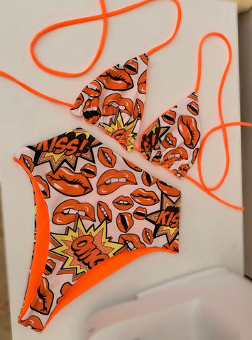 Orange Pop Art Highwaisted Bikini Set